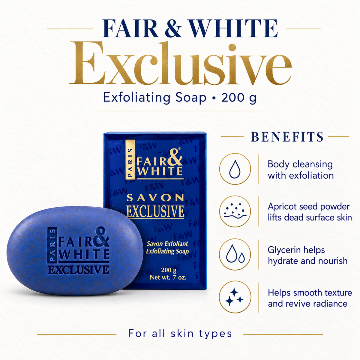 Fair & White Exclusive Exfoliating Soap – 200 g — benefits