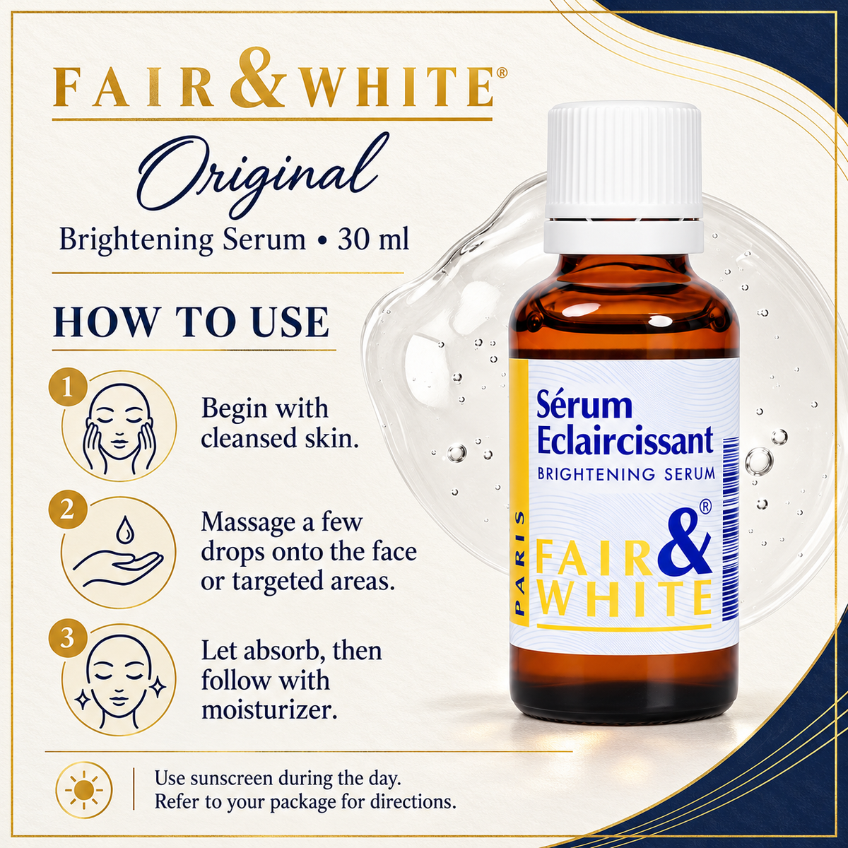 Fair & White Original Brightening Serum – 30 ml — directions and precautions