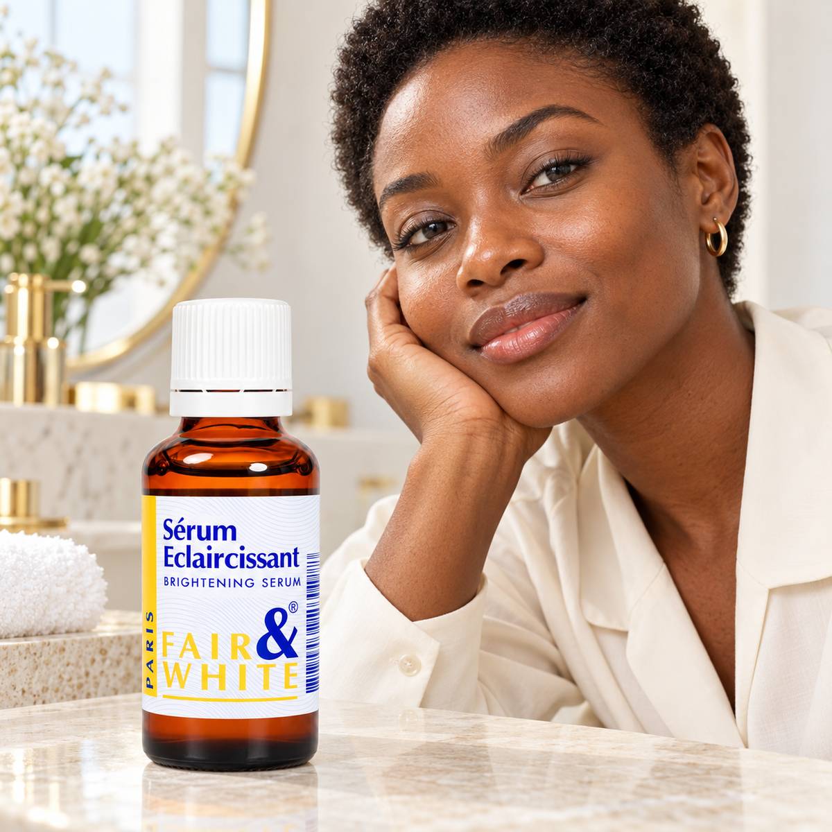 Fair & White Original Brightening Serum – 30 ml — lifestyle portrait with model